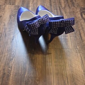 Chic Purple Satin Heels With Gems And Bows